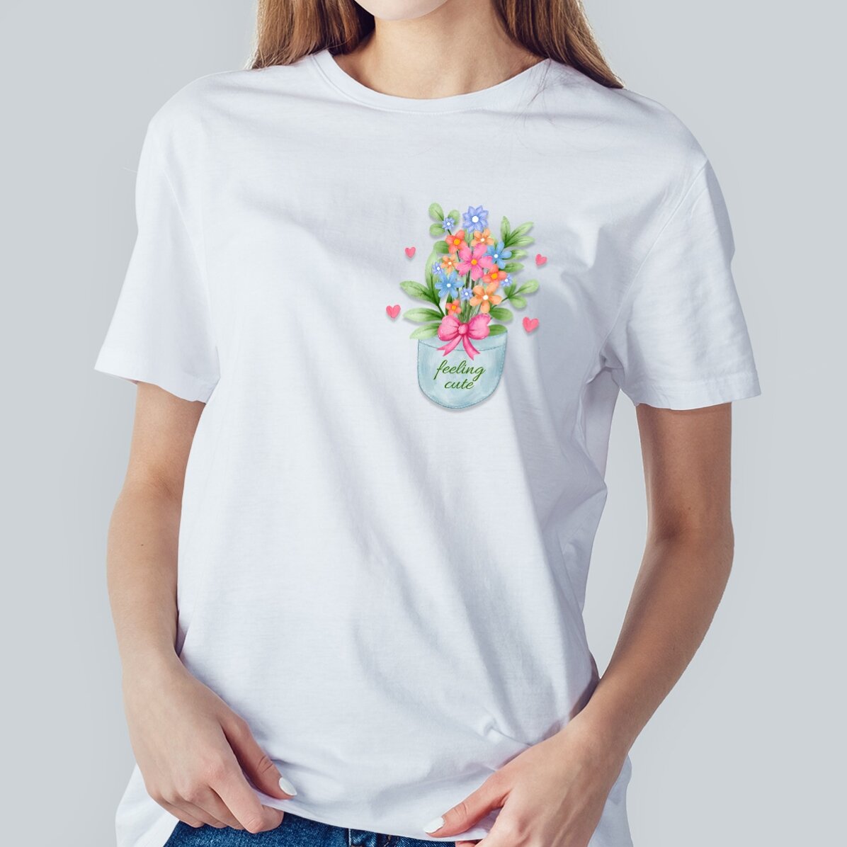 Custom cotton T-shirt with text - Pocket flowers