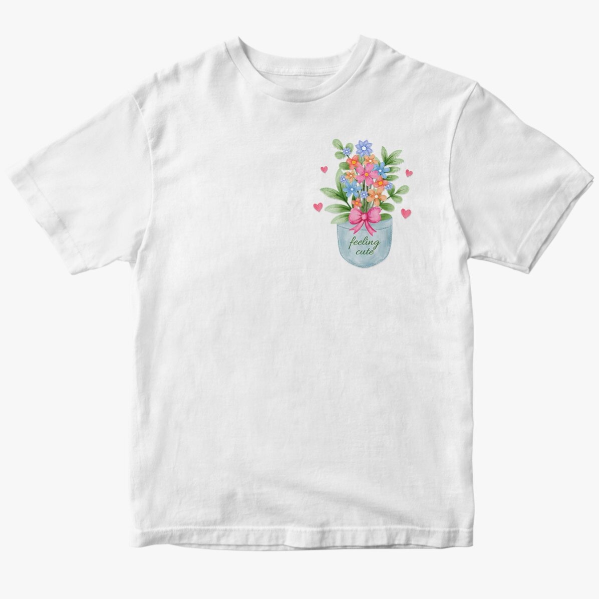 Custom cotton T-shirt with text - Pocket flowers