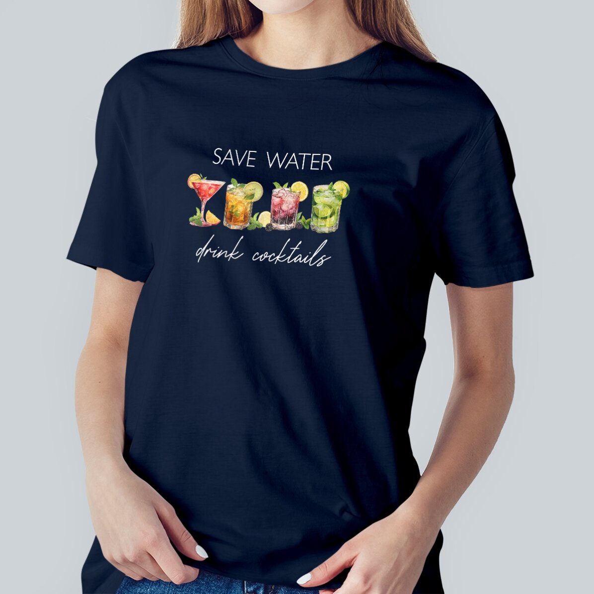 Tricou din bumbac personalizat cu text - Save water, drink cocktails