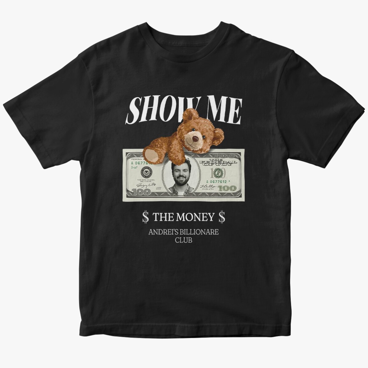 Custom cotton T-shirt with photo and text - Show me the money