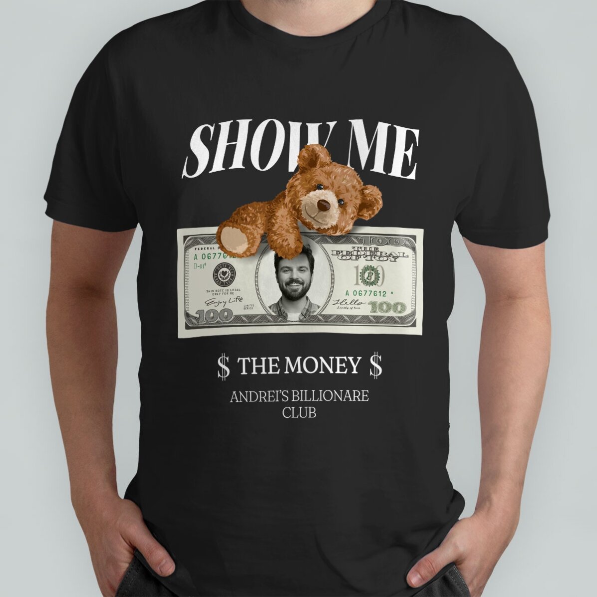 Tricou din bumbac personalizat cu poză și text - Show me the money