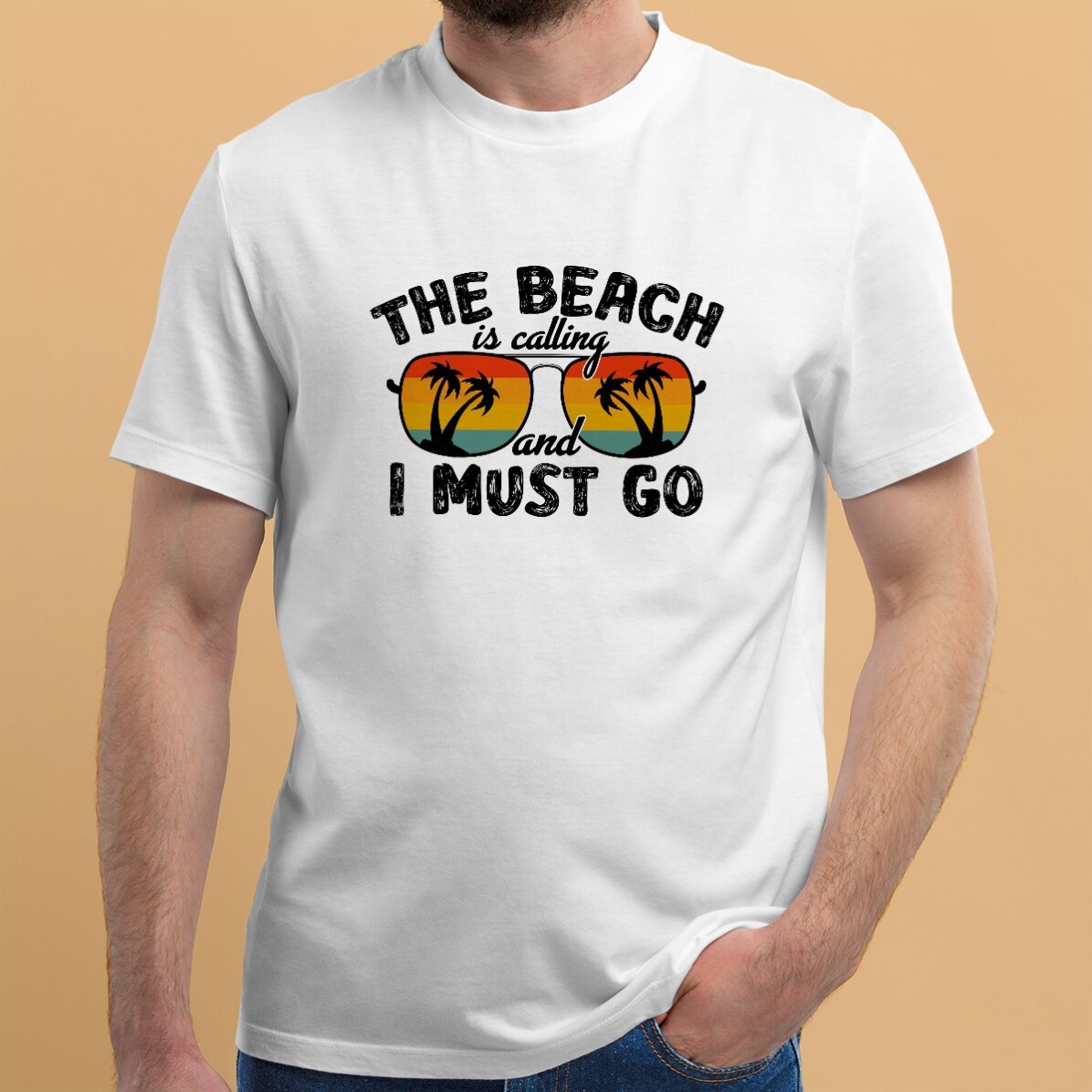 Tricou din bumbac personalizat cu text - The beach is calling