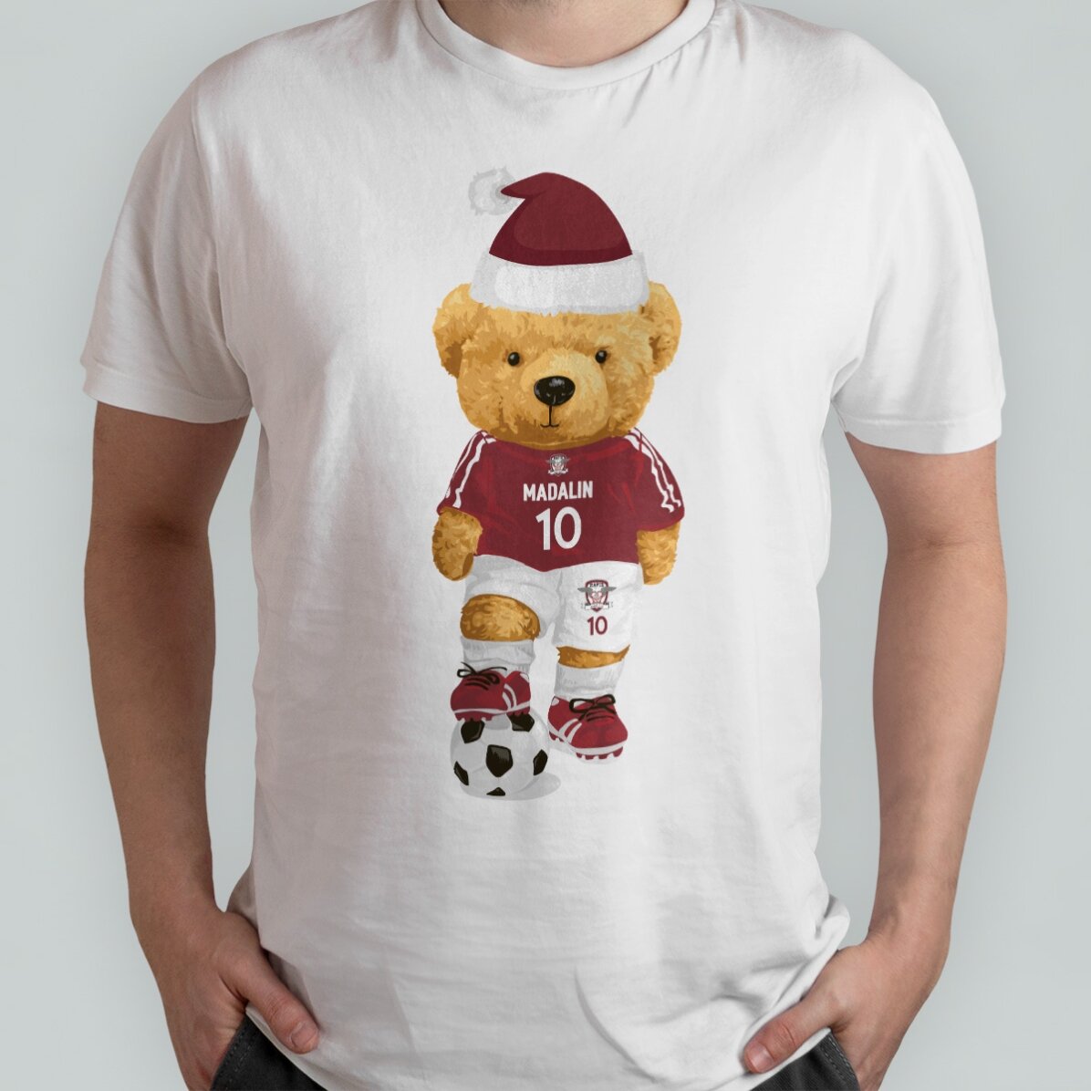 Tricou din bumbac personalizat FC Rapid cu nume și număr - Ursulețul Rapidist de Crăciun