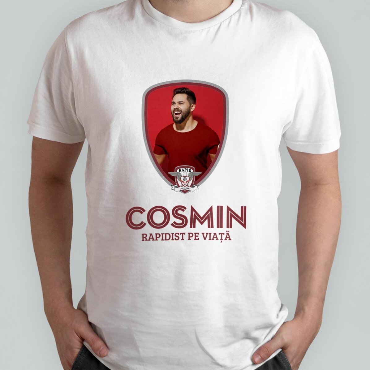 Tricou din bumbac personalizat FC Rapid cu poză și nume