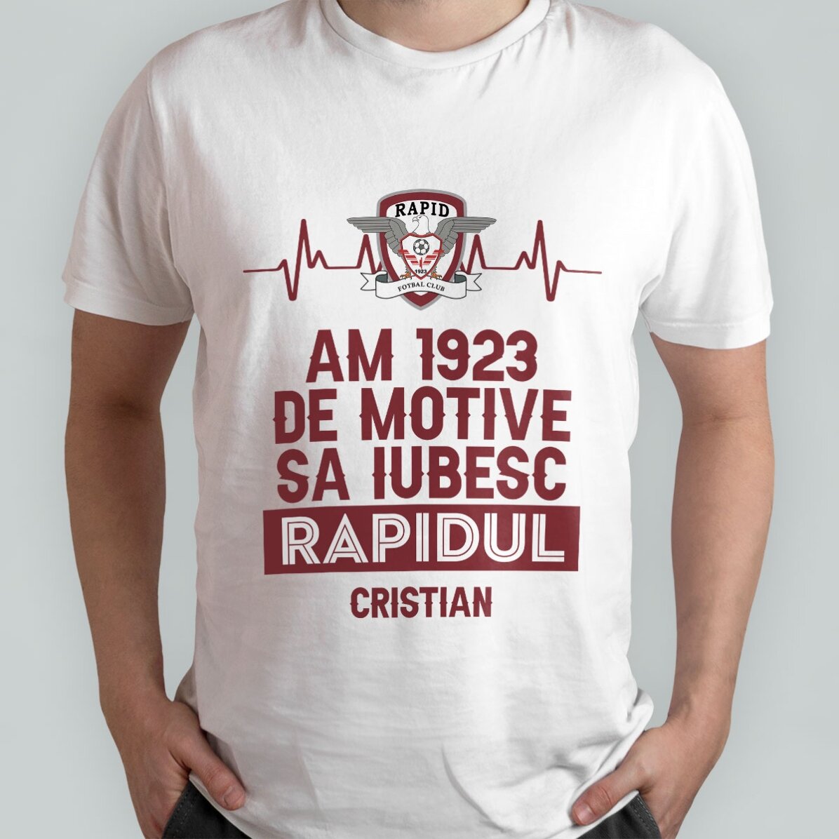 Tricou din bumbac personalizat FC Rapid cu text - 1923 de motive să iubesc Rapidul