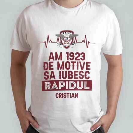 Tricou din bumbac personalizat FC Rapid cu text - 1923 de motive să iubesc Rapidul
