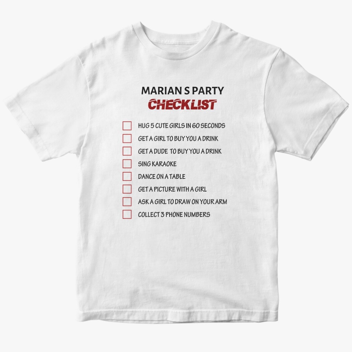 Customised T-shirt with text - Checklist