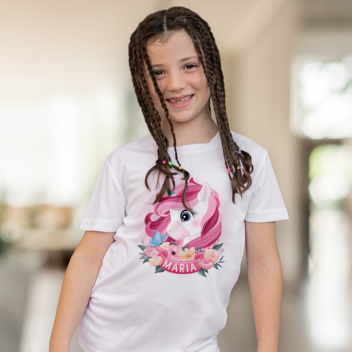 Tricou sport pentru copii personalizat cu nume - Unicorn