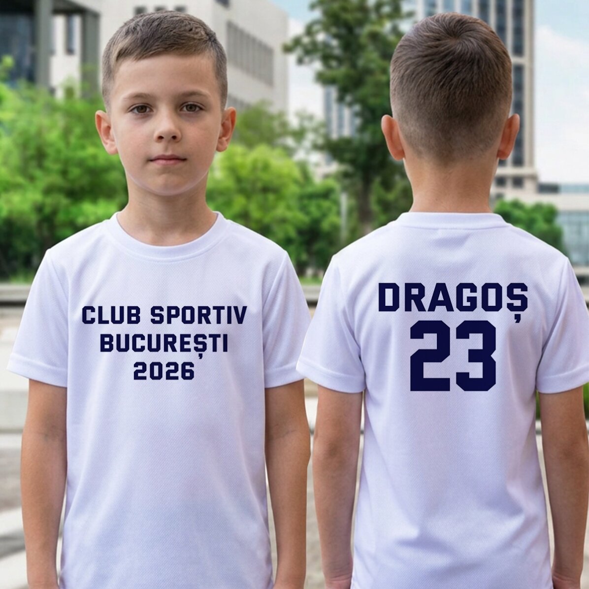 Personalised girls’ sports T-shirt with text on the back