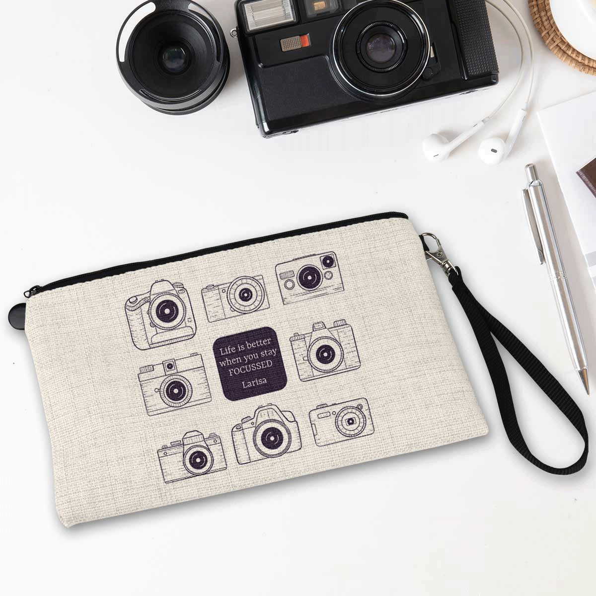 Trusă de accesorii personalizată cu text pentru fotograf