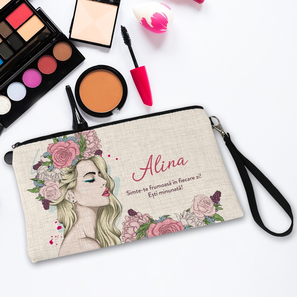 Trusă make-up personalizată cu text - Floral beauty