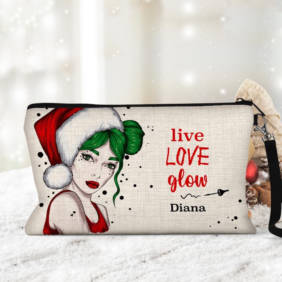 Trusă make-up personalizată cu text Live Love Glow