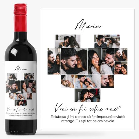 Vin personalizat cu 11 poze și mesaj - Vrei să fii soția mea?