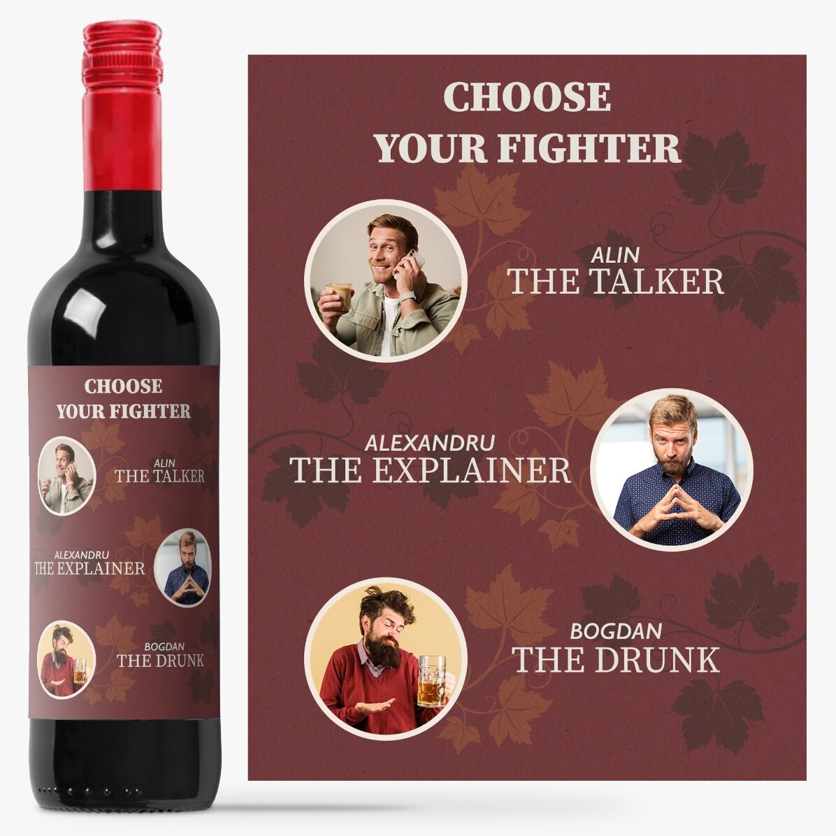 Personalised wine with 3 photos and text - Friendship Roles