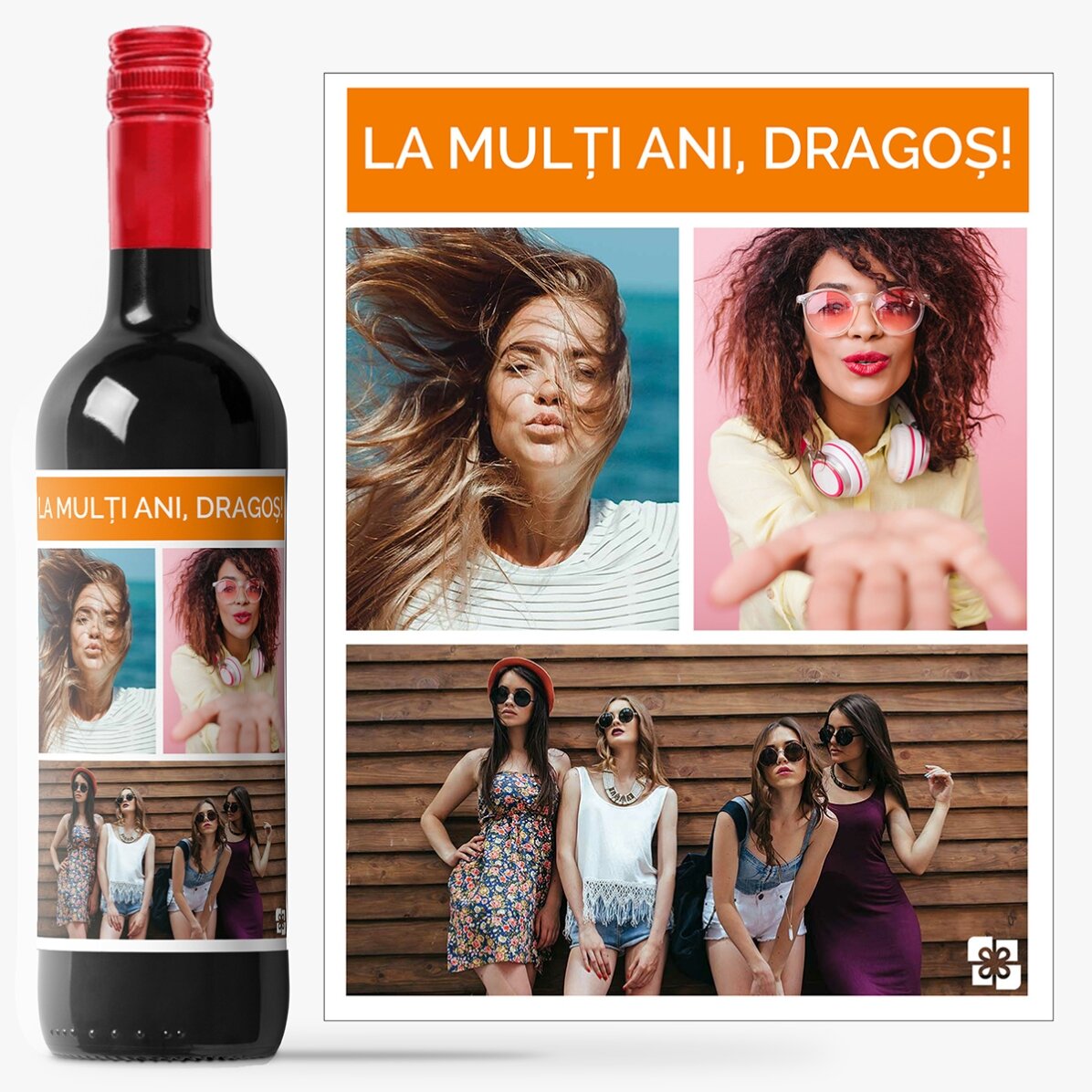 Vin personalizat cu 3 poze și text