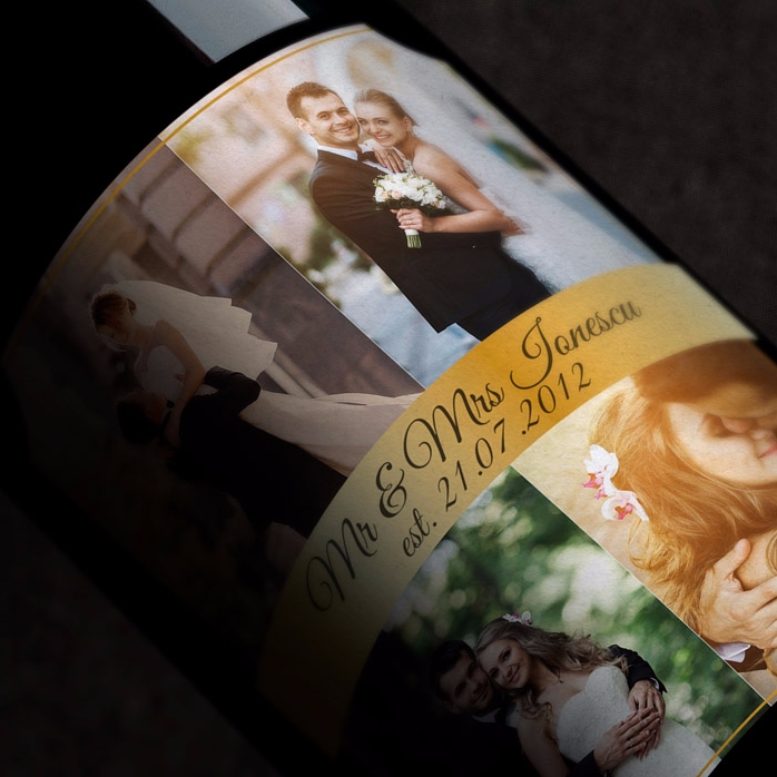 Vin personalizat cu 4 poze pentru cuplu