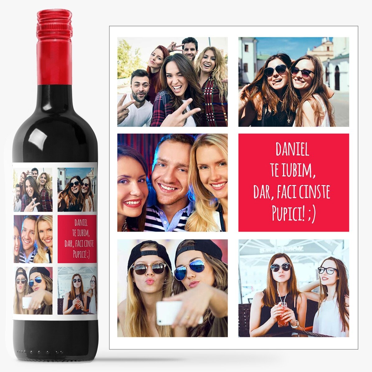 Vin personalizat cu 5 poze și text