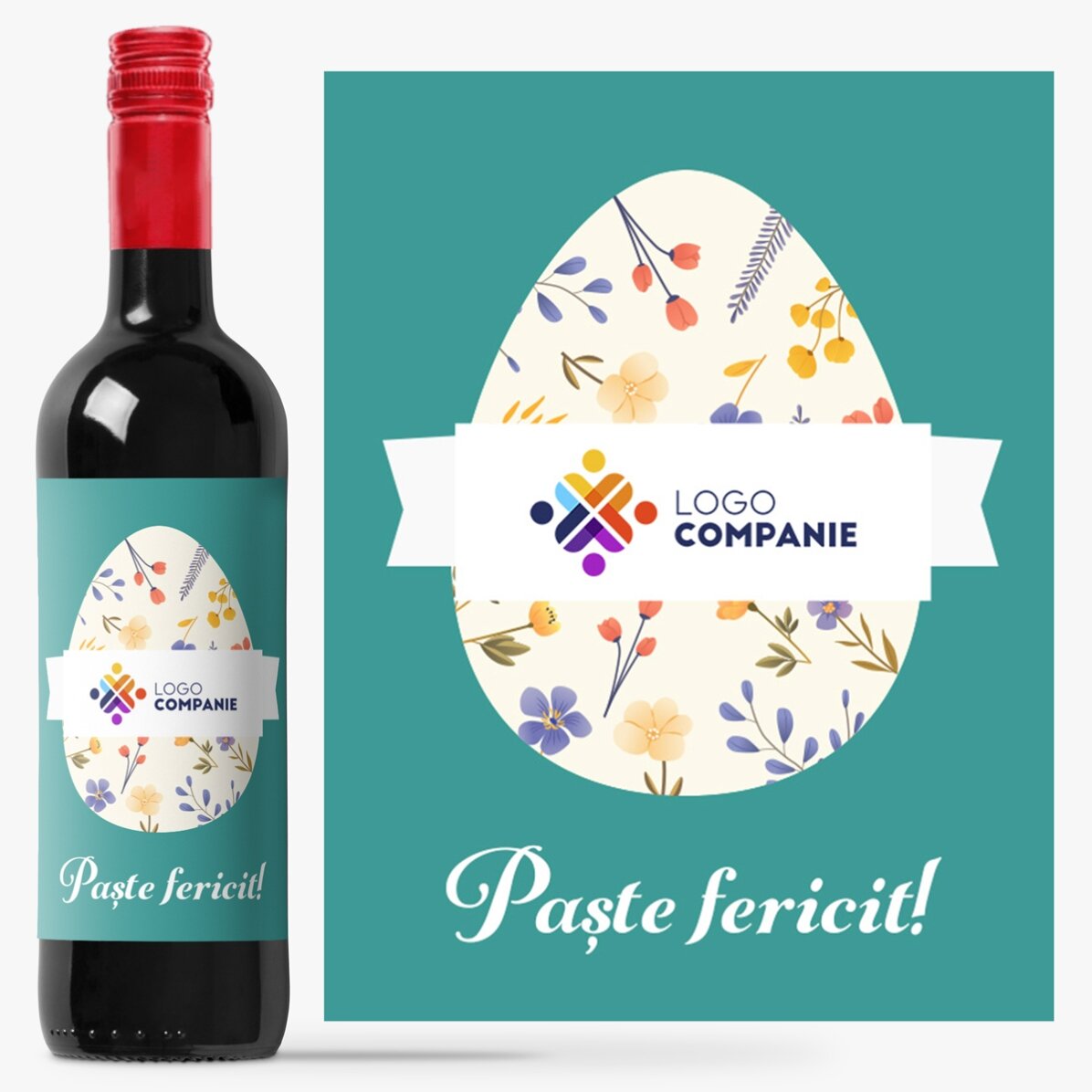 Vin personalizat cu logo și mesaj de Paște