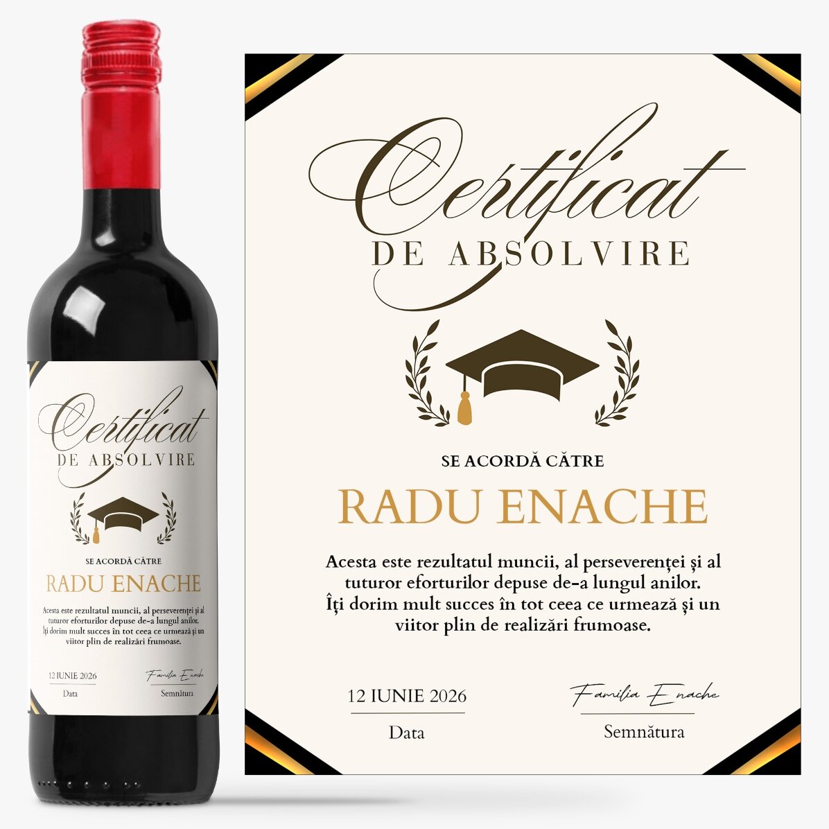 Personalised wine with a message - Graduation certificate