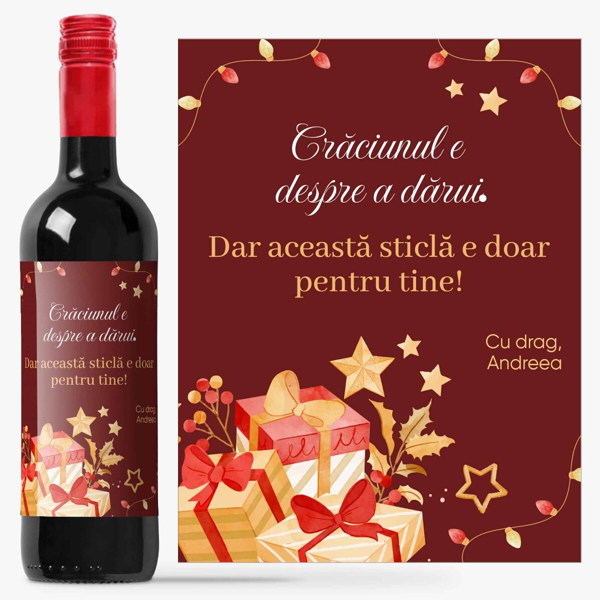 Vin personalizat cu mesaj - Crăciunul e despre a dărui
