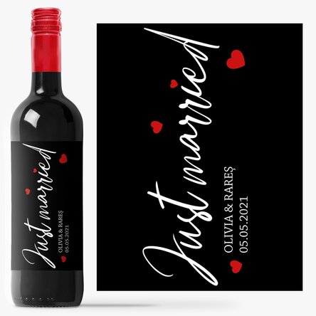 Vin personalizat cu mesaj - Just Married