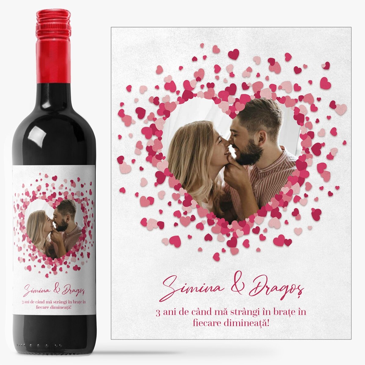 Vin personalizat cu mesaj pentru cuplu - Love is in the air