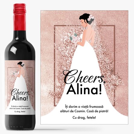 Vin personalizat cu mesaj pentru viitoarea mireasă