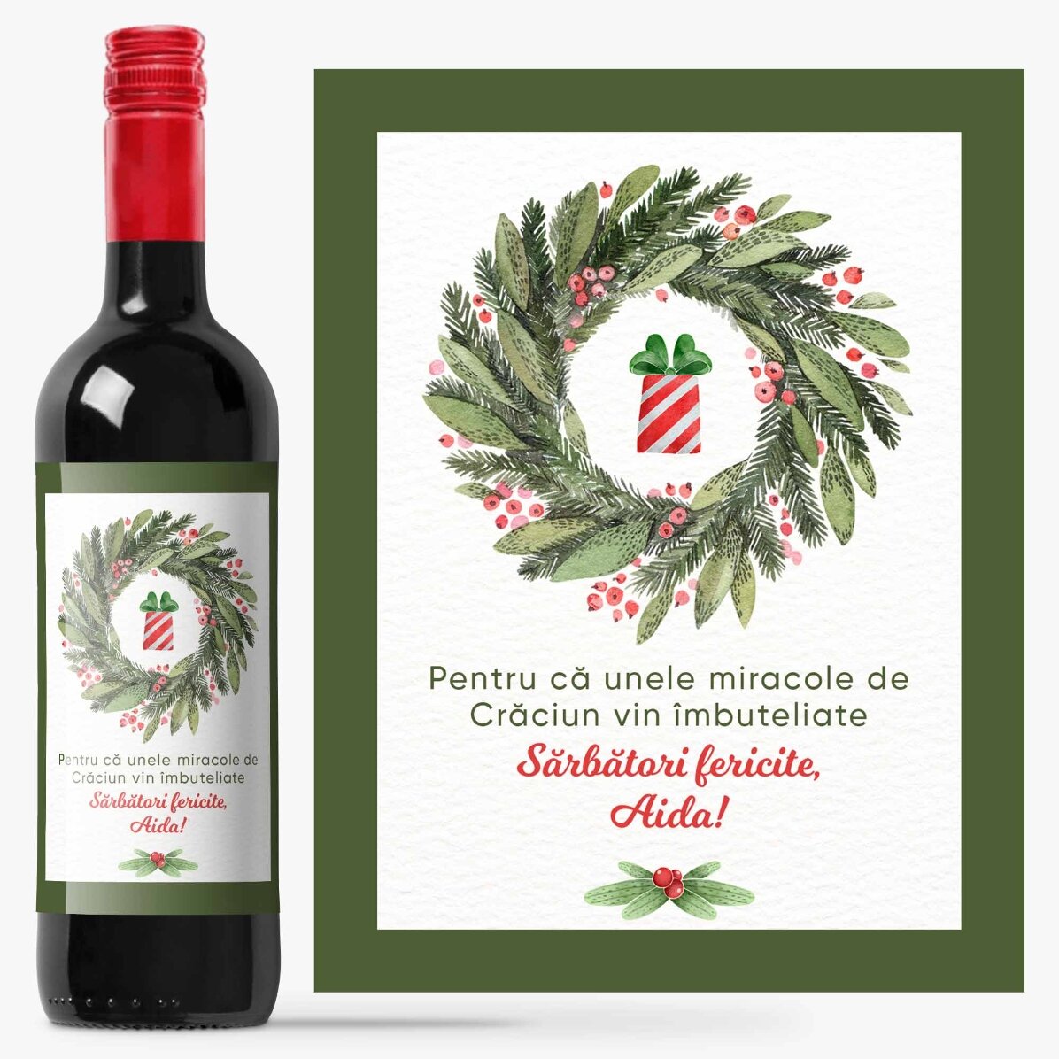 Vin personalizat cu mesaj - Sărbători fericite!