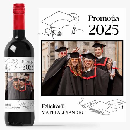 Vin personalizat cu mesaj și o poză - Absolvire