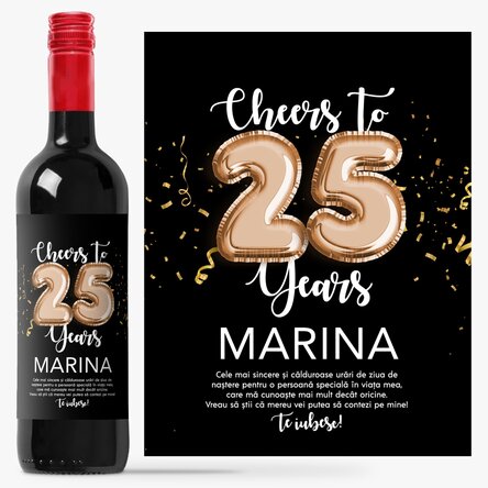 Vin personalizat cu număr, nume și mesaj - Cheers to