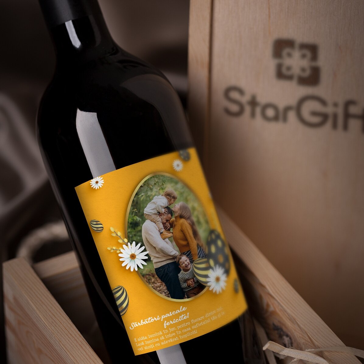 Vin personalizat cu o poză și mesaj de Paște - Easter Egg