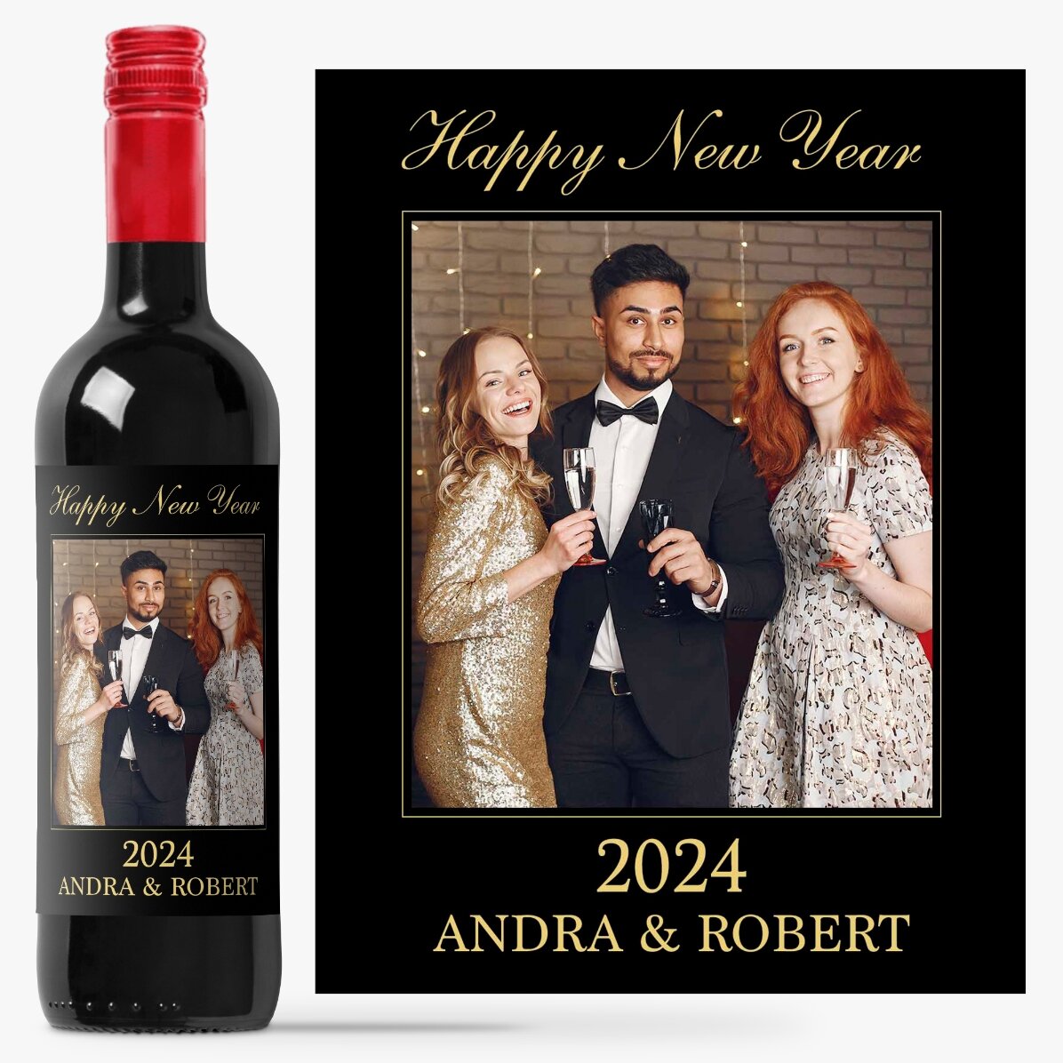 Vin personalizat cu o poză și text - Happy New Year