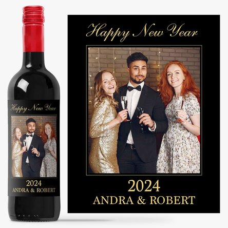 Vin personalizat cu o poză și text - Happy New Year