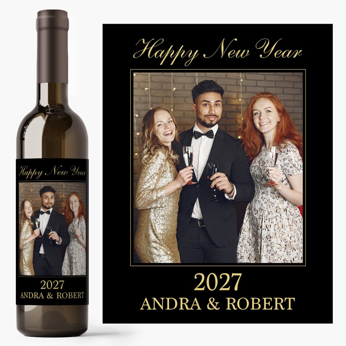 Personalised wine with a photo and text - Happy New Year