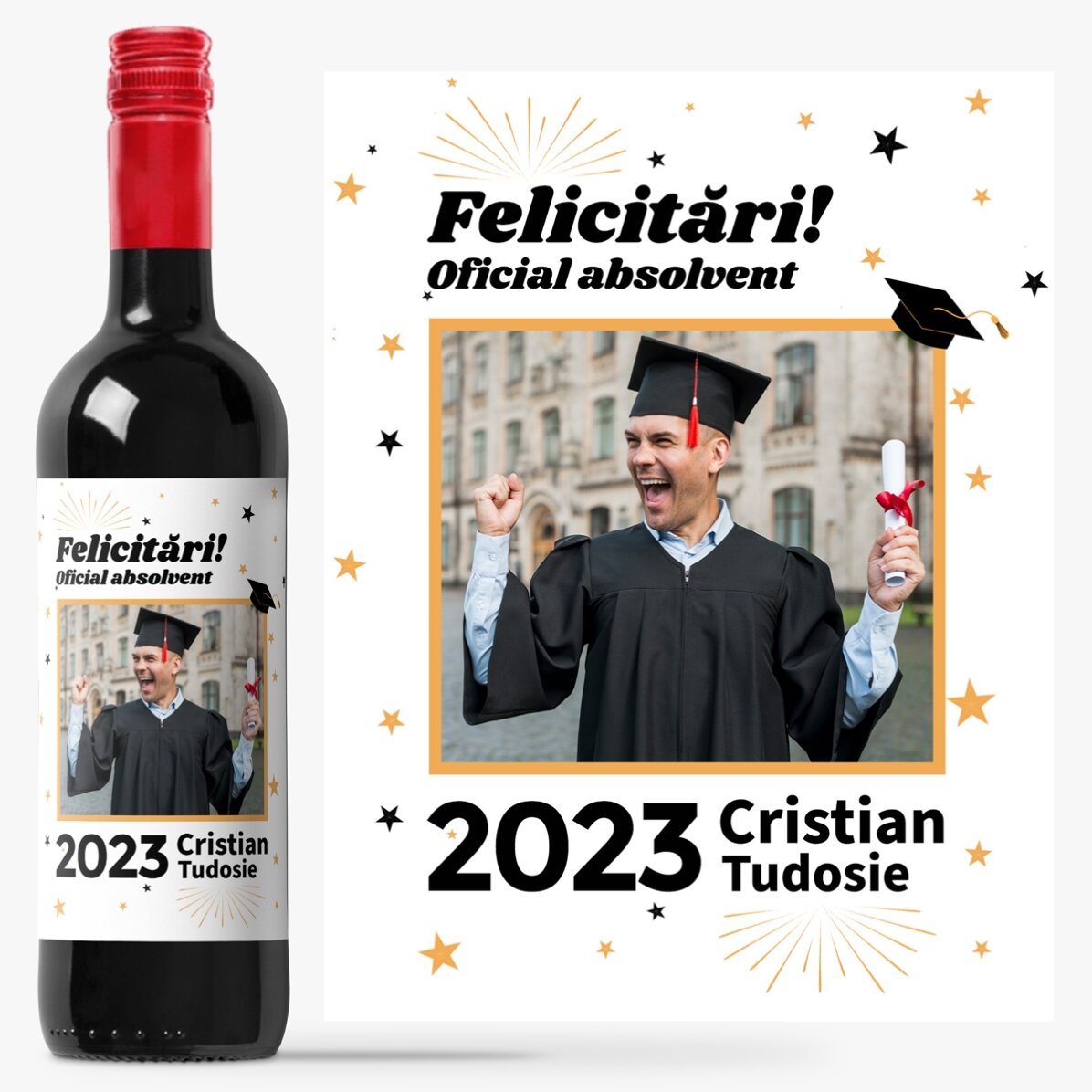 Vin personalizat cu o poză și text - Oficial absolvent