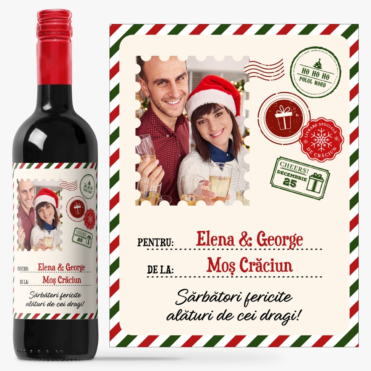 Vin personalizat cu poză și mesaj - De la Moș Crăciun