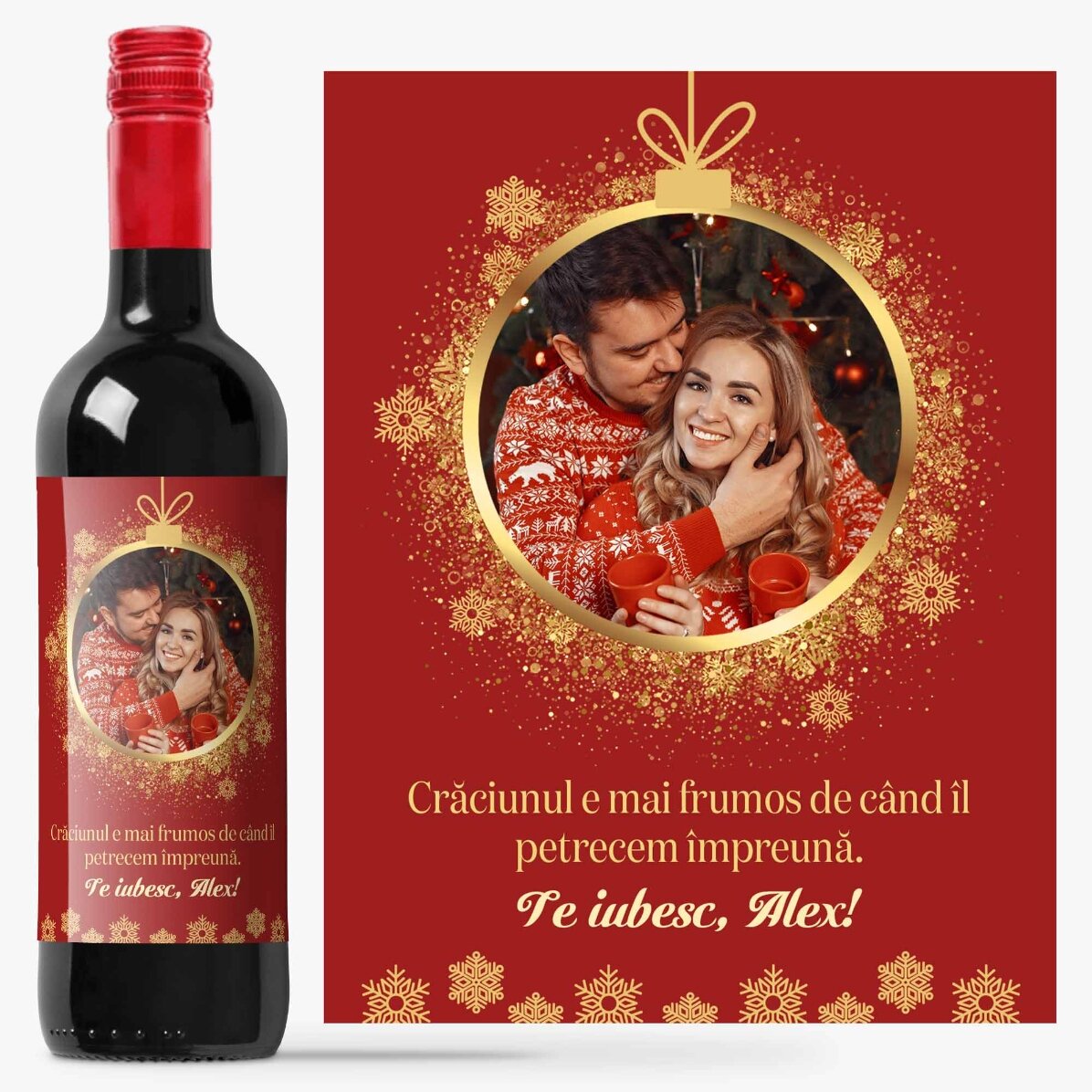 Vin personalizat cu poză și text - Crăciun 