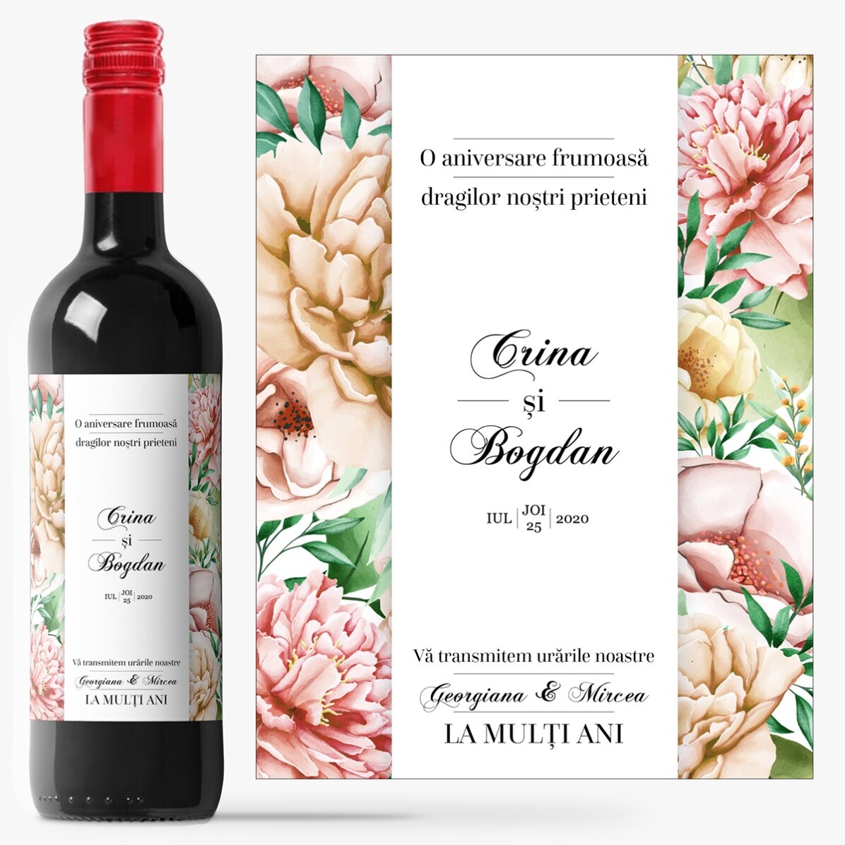 Vin personalizat cu text - Aniversare frumoasă