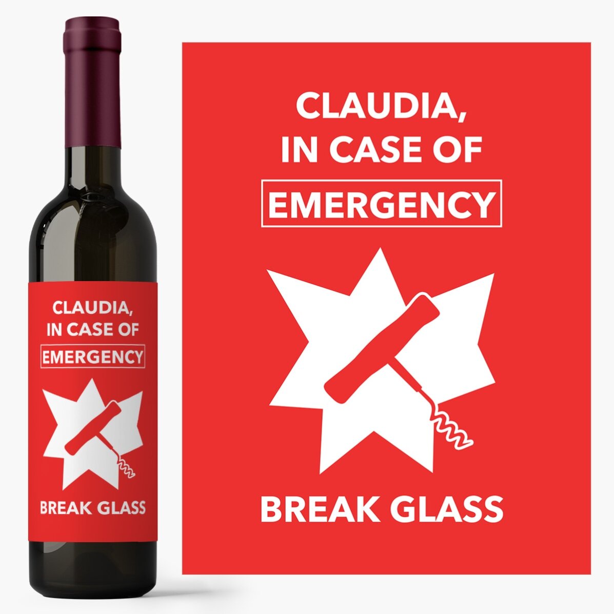 Personalised wine with text - Emergency