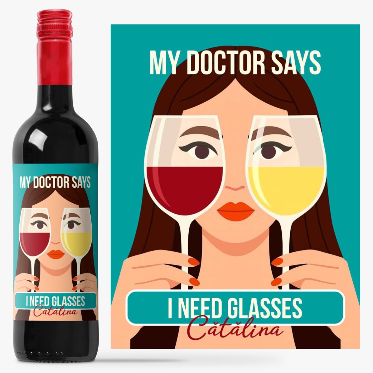 Vin personalizat cu text - Glasses
