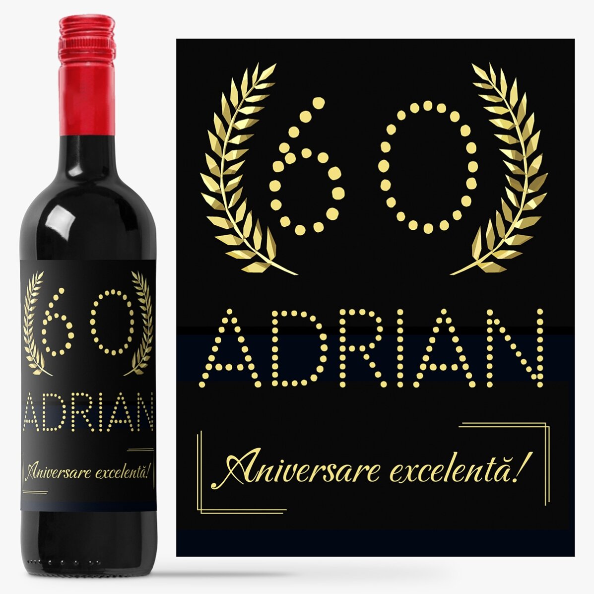 Personalised wine with text – Gold