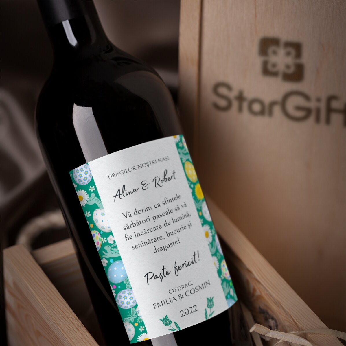Vin personalizat cu text - Mesaj de Paște