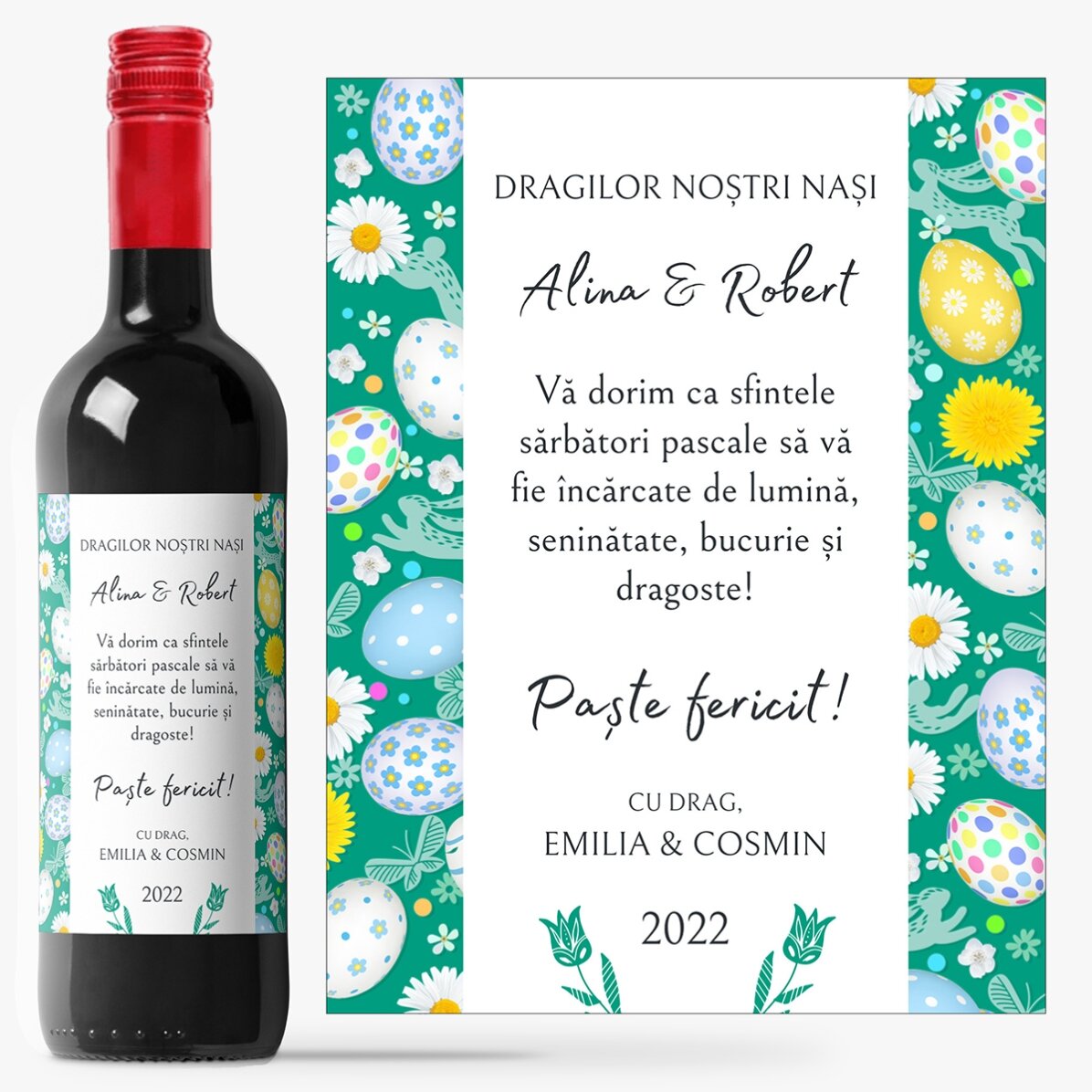 Vin personalizat cu text - Mesaj de Paște