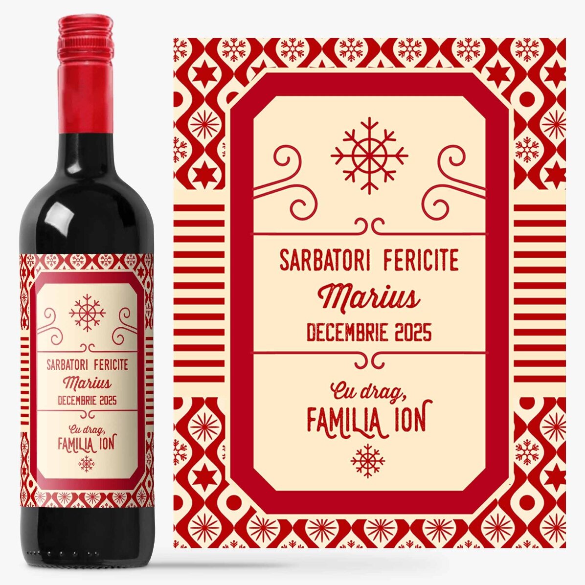 Vin personalizat cu text - Model Crăciun