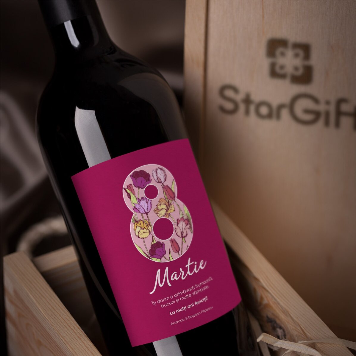 Vin personalizat cu text pentru 8 Martie