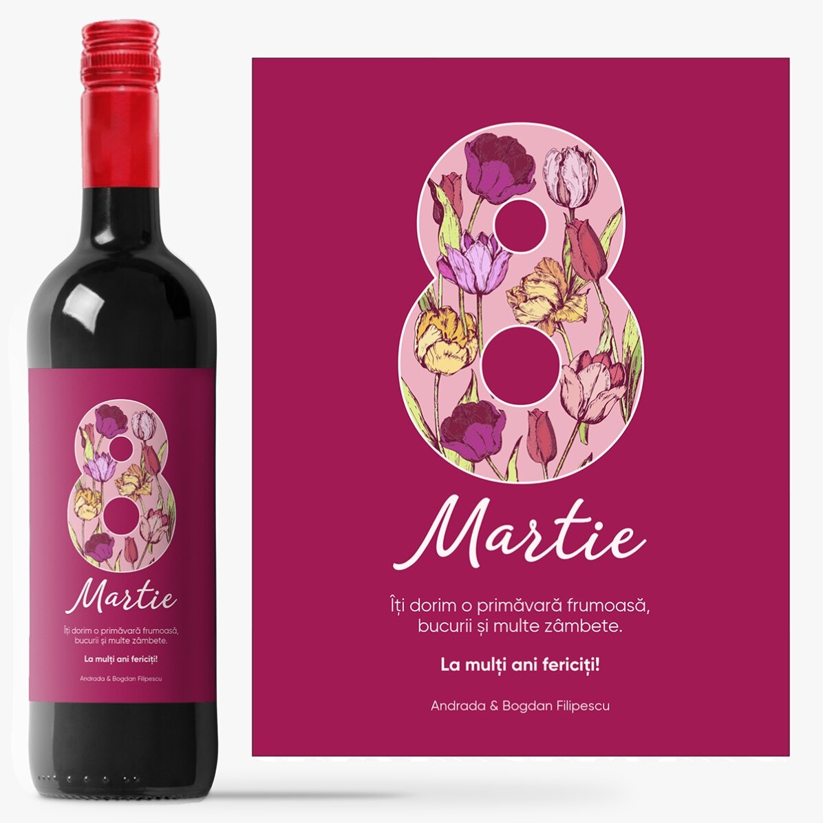 Vin personalizat cu text pentru 8 Martie