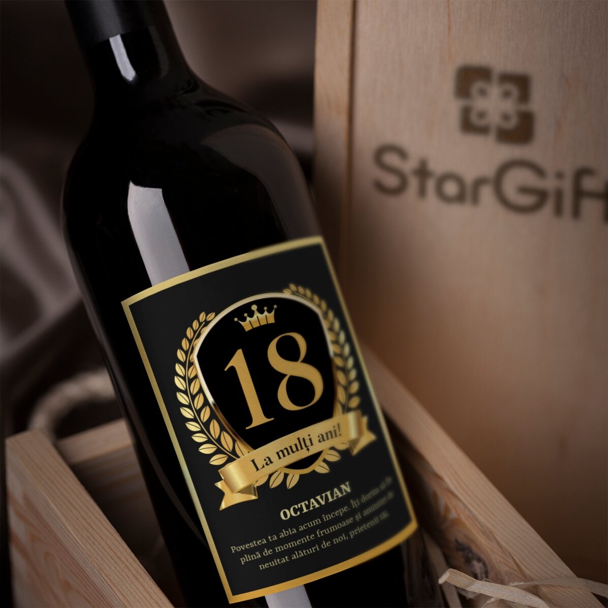 Vin personalizat cu text pentru majorat