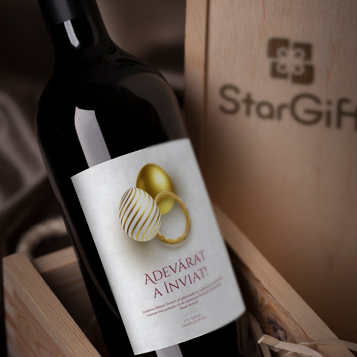 Vin personalizat cu text pentru Paște - Adevărat a Înviat