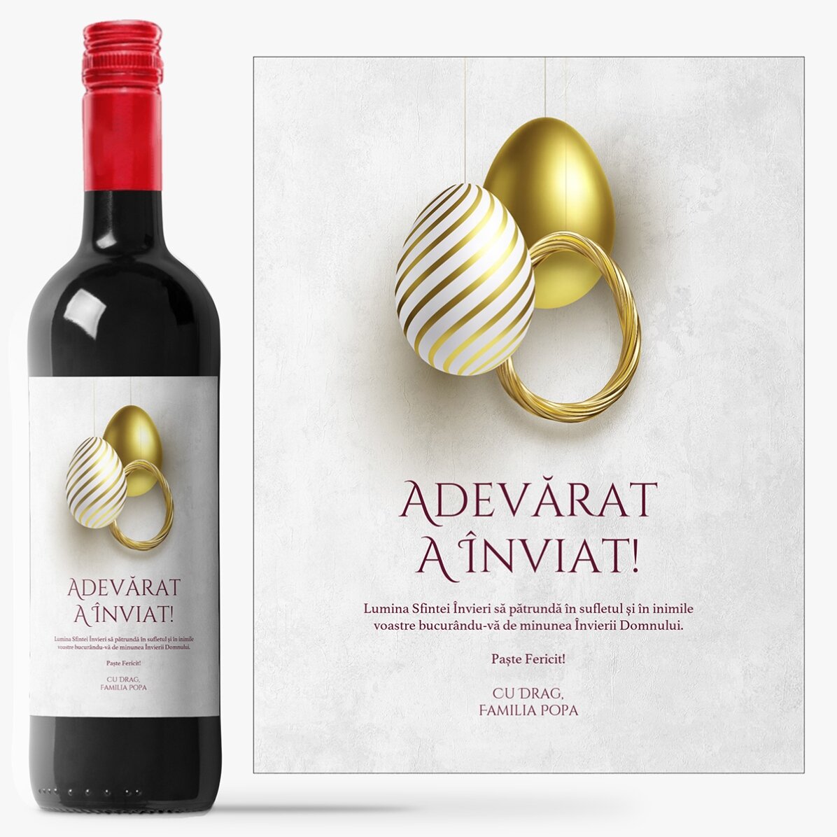 Vin personalizat cu text pentru Paște - Adevărat a Înviat