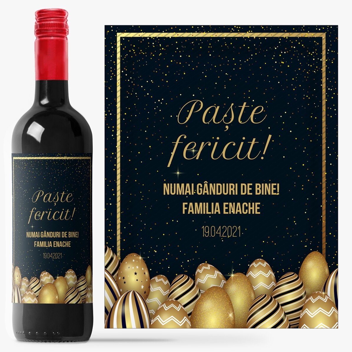 Vin personalizat cu text pentru Paște